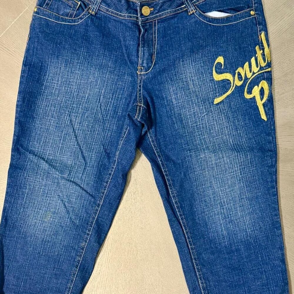 Vintage Y2K Southpole Gold Embroidered Cuffed Denim Capri Jeans Women's 14